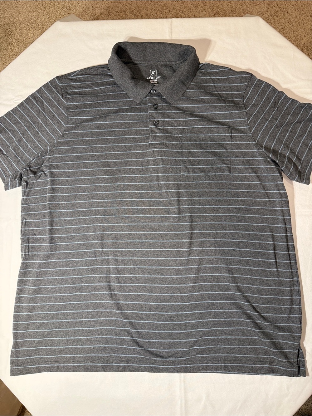 George Men's Charcoal Gray Polo with Light Blue Stripes